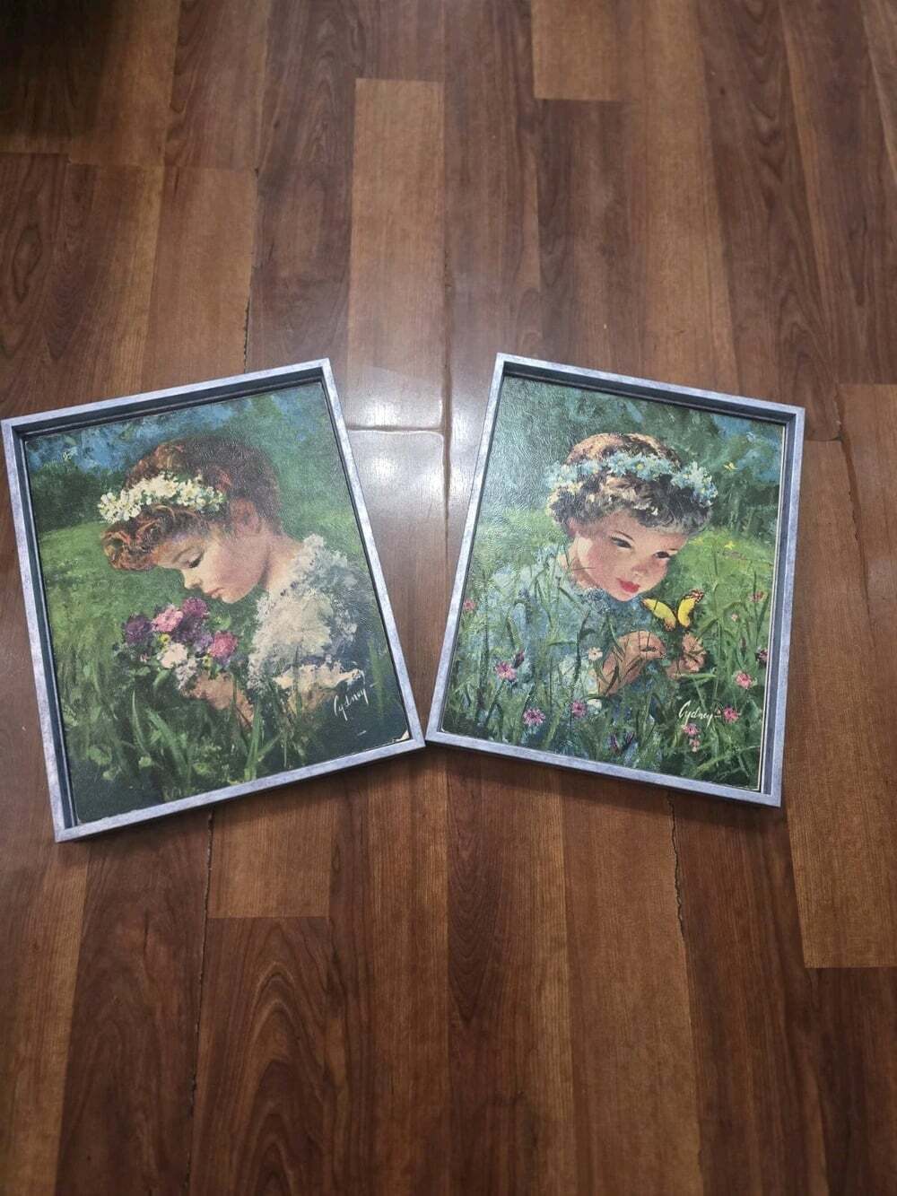 Two Vtg Cydney Grossman Framed Prints Mid Cent Art Summer Fragrance and Sweeter